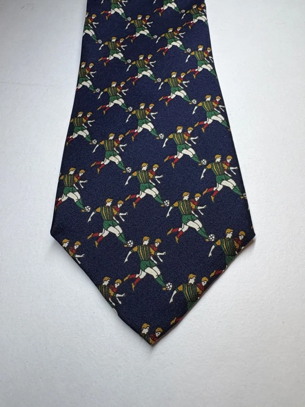 Class Club Young Men’s Navy Patterned Silk Tie - Navy Multicolor Soccer Motif